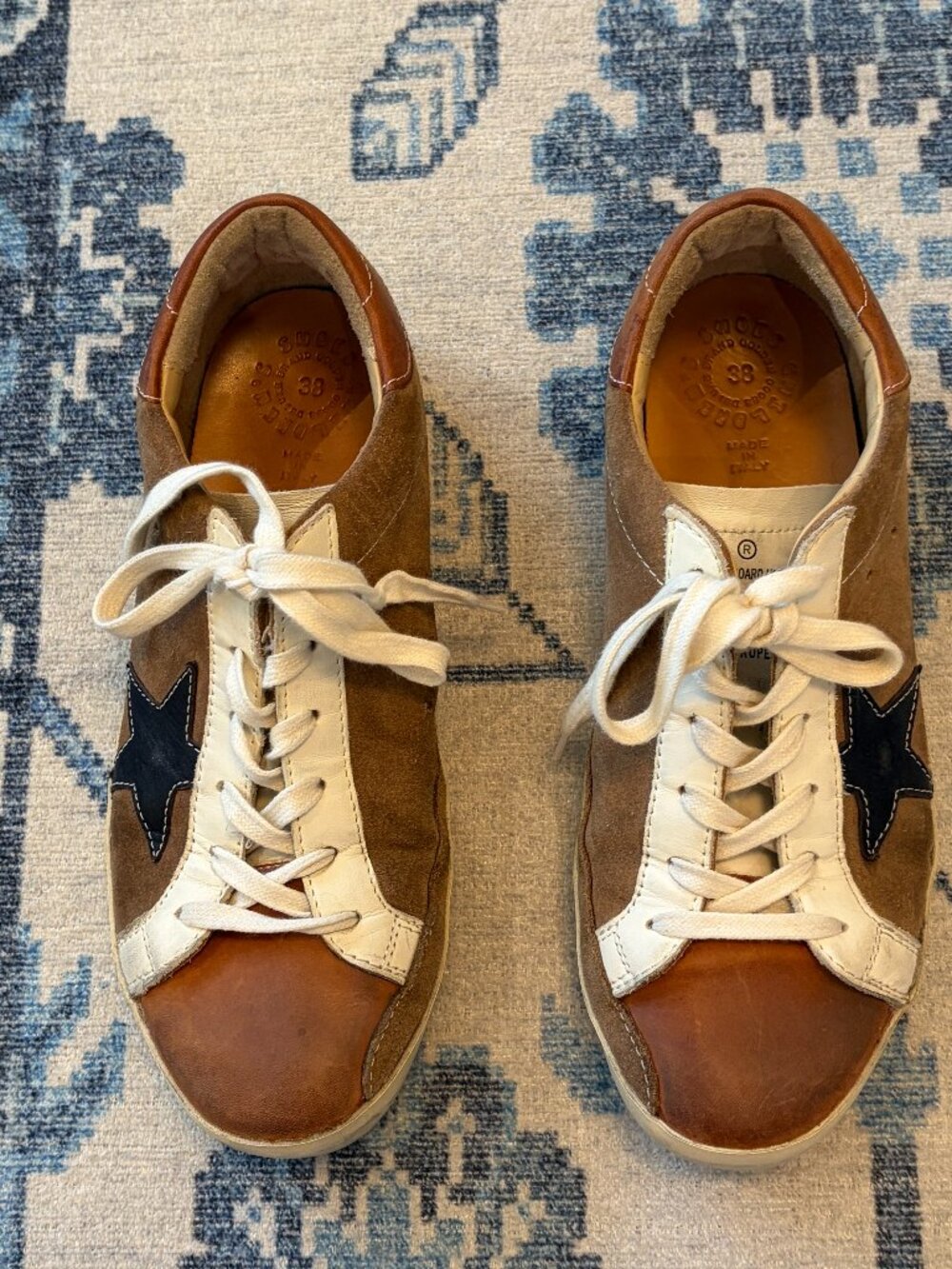 Golden Goose Brown, Tan and Off White Retro Superstar Sneakers Euro 38